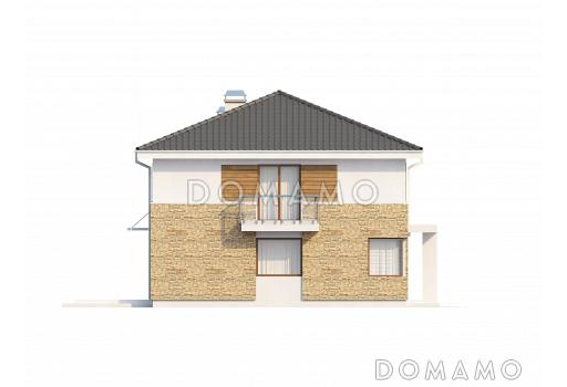 Проект современного двухэтажного дома из кирпича с четырьмя спальнями, балконом и встроенным гаражом / Фасад 2