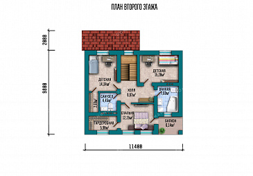 Проект дома с просторной кухней-столовой, загороженным крыльцом и уютным балконом на верхнем этаже / План мансардного этажа