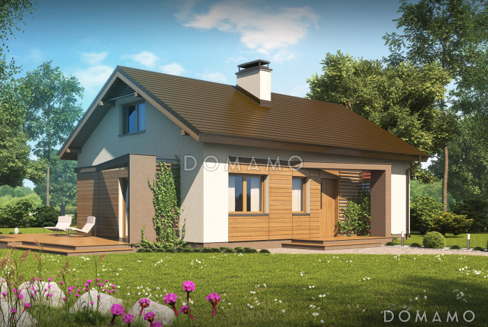 Проект компактного одноэтажного дома из газобетона с оригинальной открытой террасой по периметру 