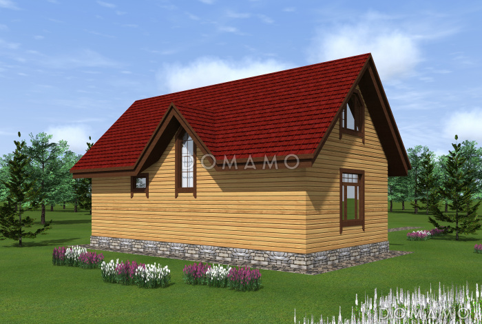 Проект бани с жилой мансардой, террасой и барбекю.