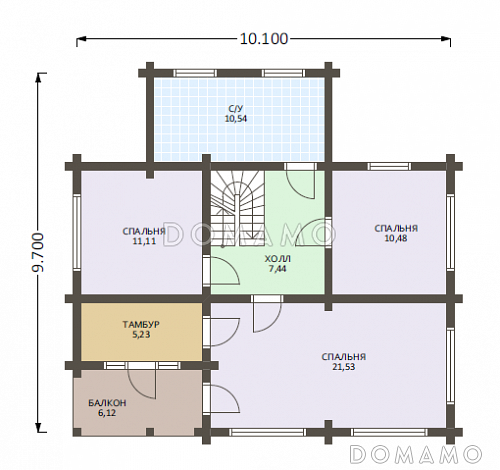 Проект деревянного дома из клееного бруса с большой туалетной комнатой / План 2 этажа